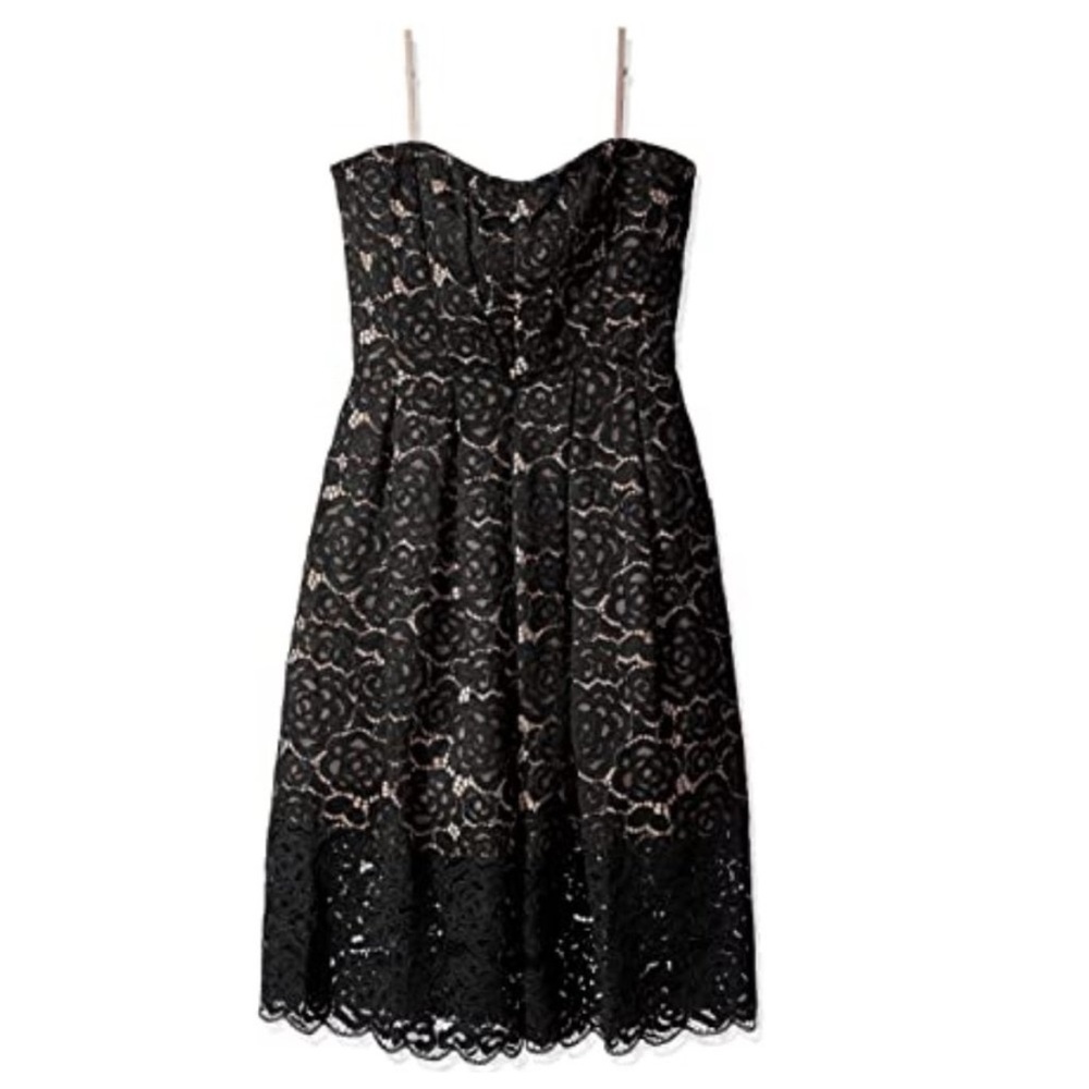 Vera Wang Dress Black Lace Bustier Full Skirt Dress